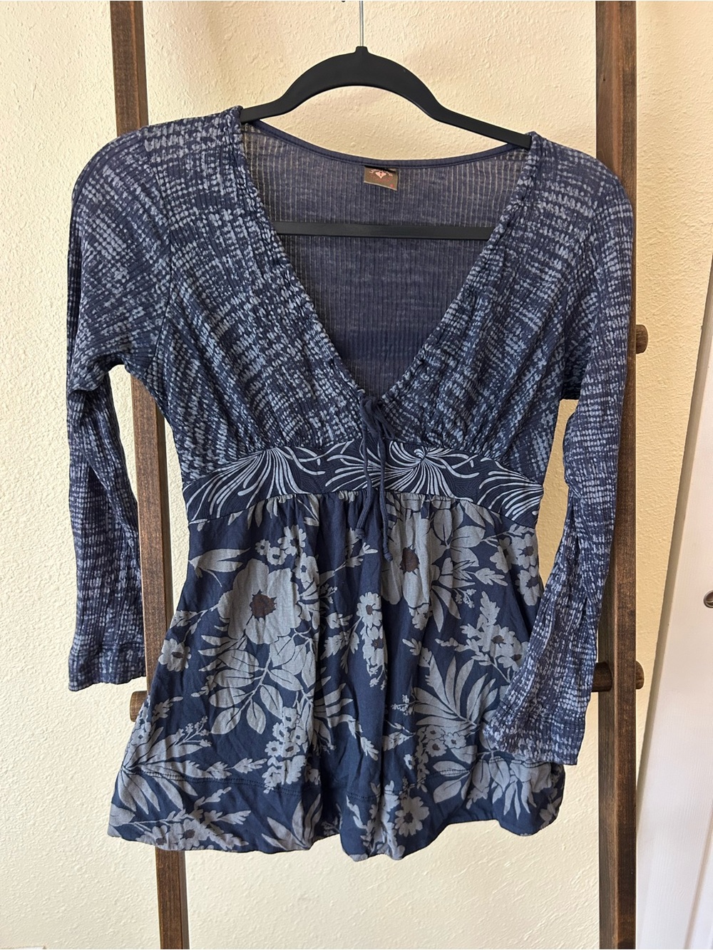 V-Neck Navy Floral Empire Tunic Top